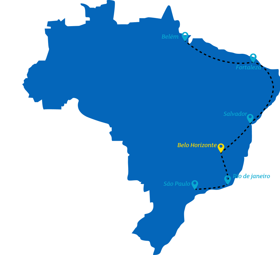 mapa do brasil indicando a etapa de Belo Horizonte