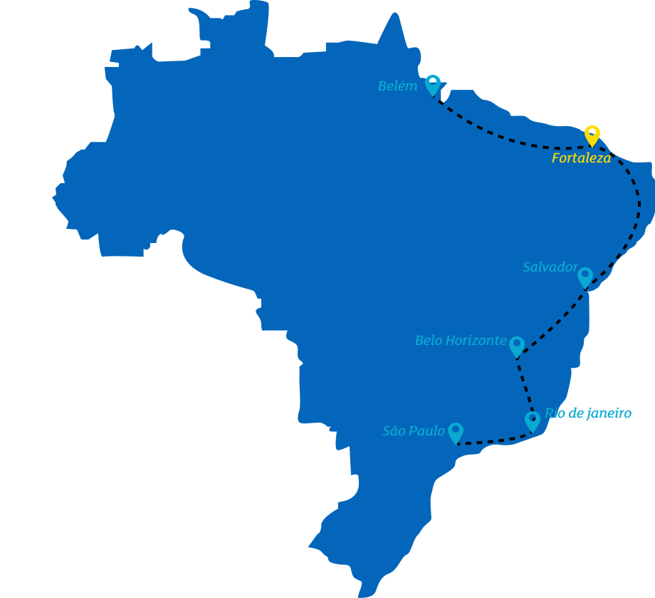 mapa do brasil indicando a etapa de fortaleza