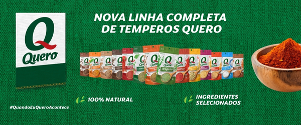 Banner com fundo verde e embalagens da linha Quero - BR SPICES - Fornecedores do Assaí Atacadista.jpg