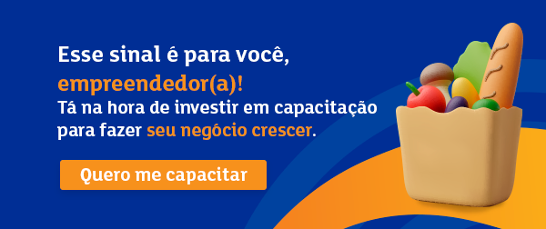 banner com ícone vetorial de sacola de compras de papel com itens dentro, falando sobre capacitação para empreendedores - Assaí Atacadista - menu degustação