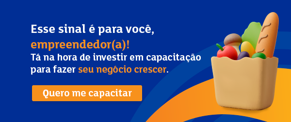 banner com ícone vetorial de sacola de compras de papel com itens dentro, falando sobre capacitação para empreendedores - Assaí Atacadista - receitas com brigadeiro