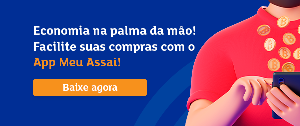 banner com ícone vetorial de uma pessoa clicando no celular e saindo moedas falando sobre o App Meu Assaí - Assaí Atacadista - receitas para esportistas