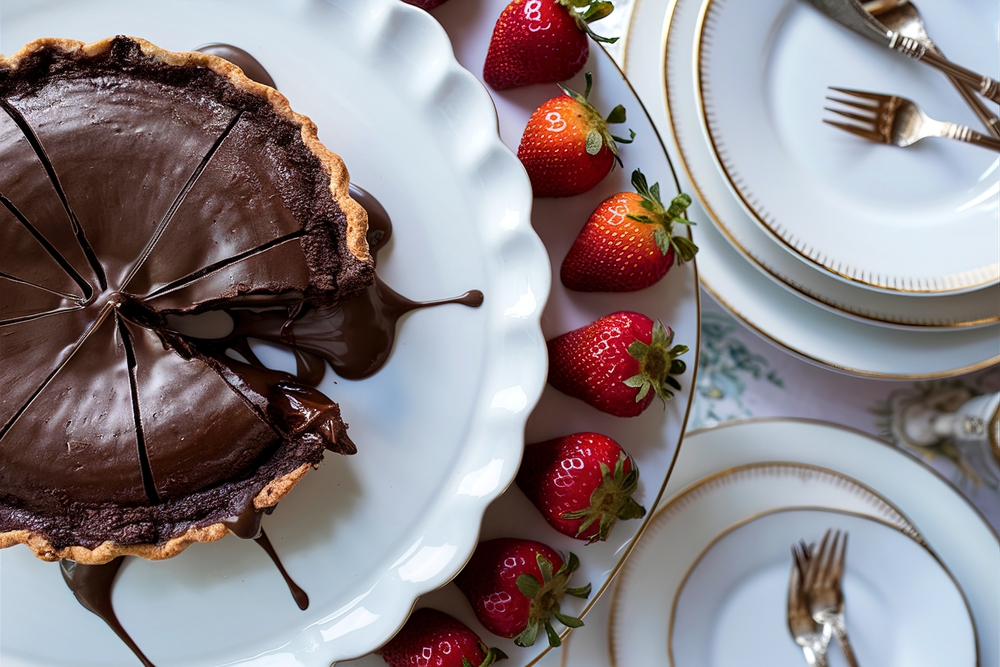 prato com torta de brigadeiro e morango - receitas com brigadeiro - Assaí Atacadista